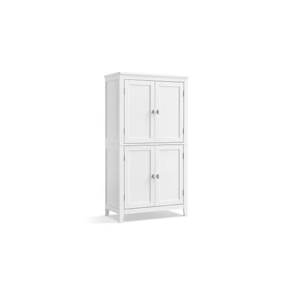 Armoire de Salle de Bain Placard de Cuisine avec 4 Portes Blanc Meuble de Rangement