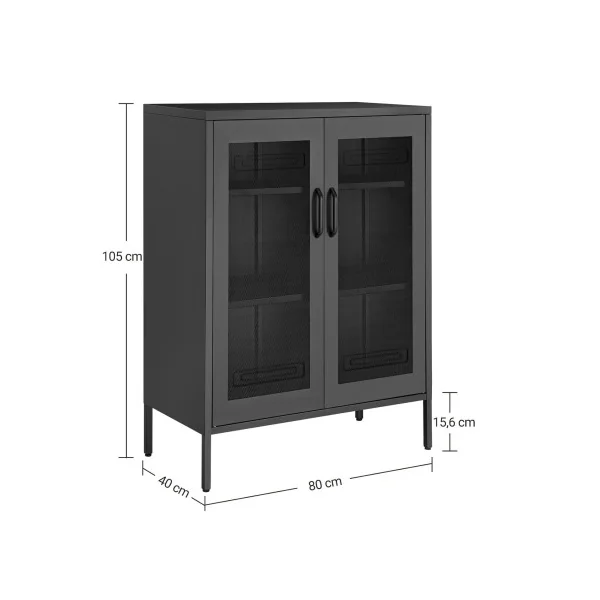 Armoire en Acier avec Portes Noir Meuble de Rangement Salon