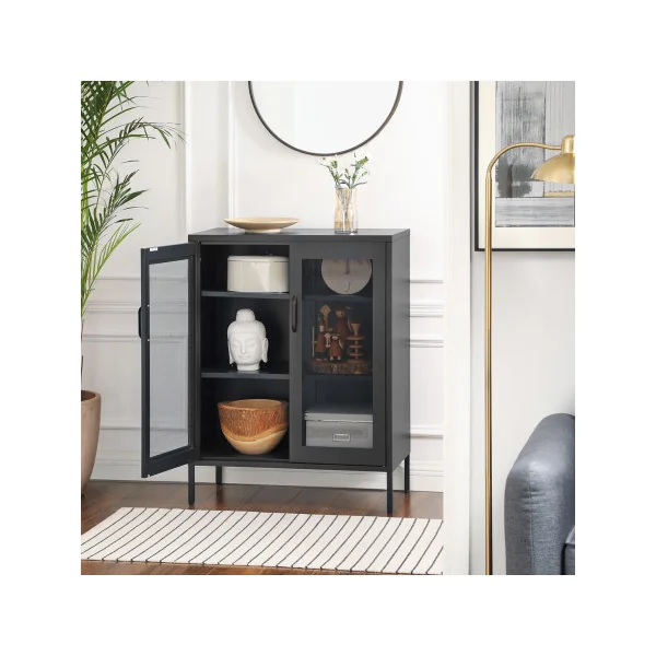Armoire en Acier avec Portes Noir Meuble de Rangement Salon