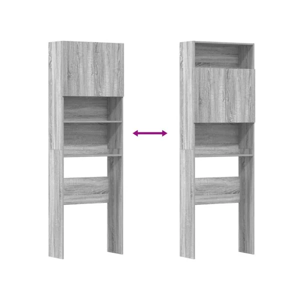 Armoire Machine à Laver Chêne Gris Sèche Linge Rangement Salle de Bain Gain de Place