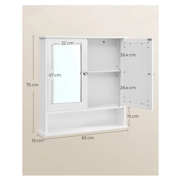 Armoire Murale Blanche 2 Miroirs Meuble Miroir de Salle de Bain Etagères Réglables