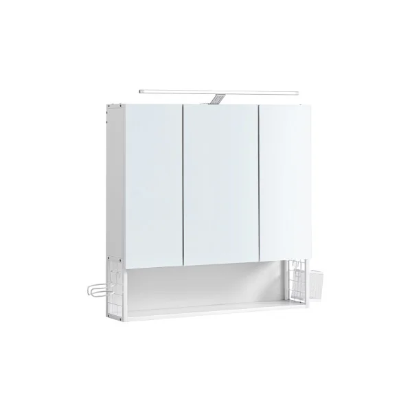 Armoire Murale Blanche avec Miroir 3 Portes Lampe LED Meuble de Salle de Bain