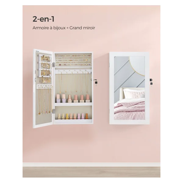 Armoire Murale Blanche à Bijoux avec Miroir