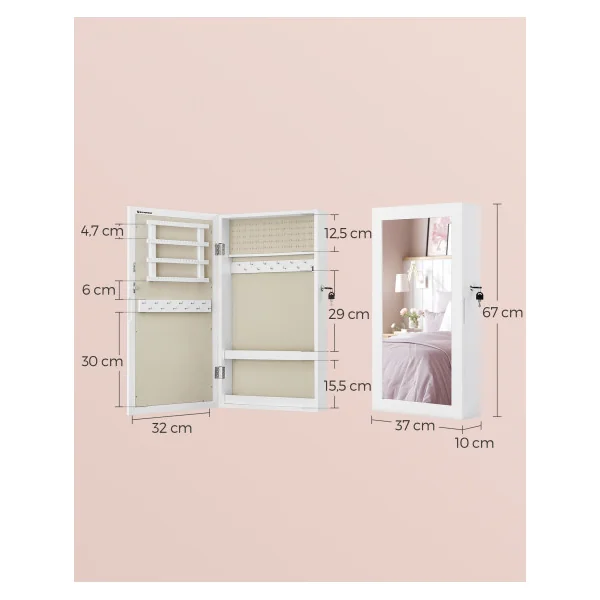 Armoire Murale Blanche à Bijoux avec Miroir