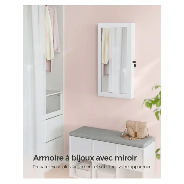Armoire Murale Blanche à Bijoux avec Miroir