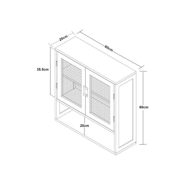 Armoire Murale Salle de Bain 60 x 20 x 60 cm Noir Rotin 2 Portes