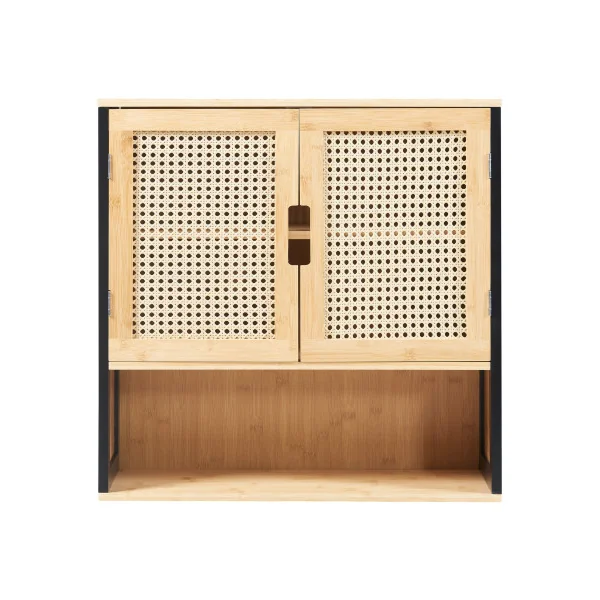 Armoire Murale Salle de Bain 60 x 20 x 60 cm Noir Rotin 2 Portes