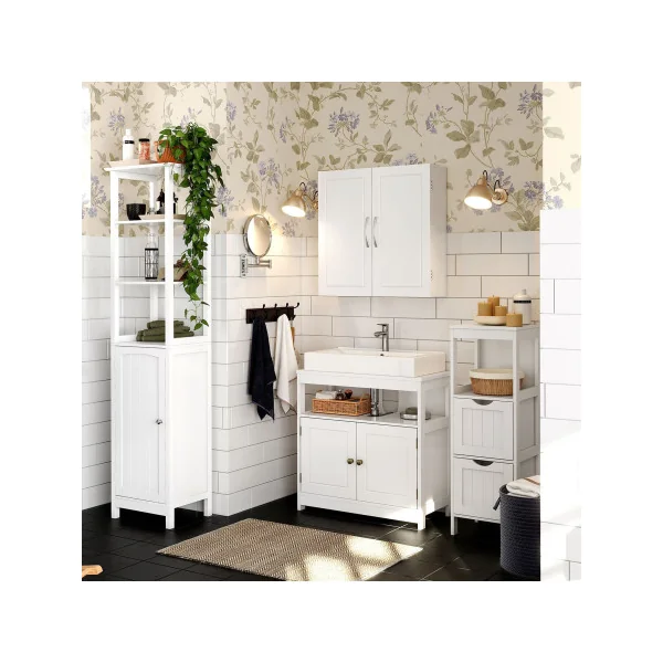 Armoire Murale Salle de Bain Blanche Placard Mural ２ Portes blanc