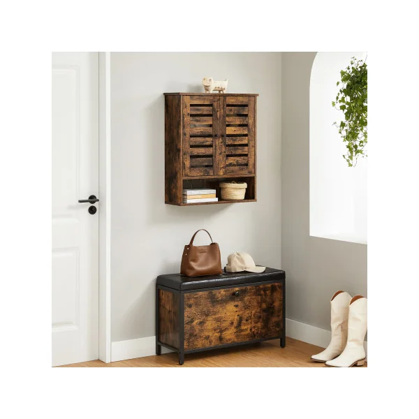 Armoire Murale Salle de Bain Marron Rustique Placard Toilette Meuble de Rangement Suspendu
