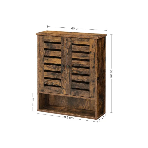 Armoire Murale Salle de Bain Marron Rustique Placard Toilette Meuble de Rangement Suspendu