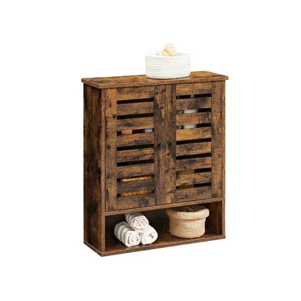 Armoire Murale Salle de Bain Marron Rustique Placard Toilette Meuble de Rangement Suspendu