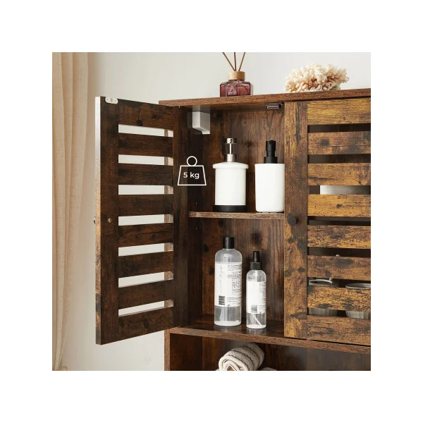 Armoire Murale Salle de Bain Marron Rustique Placard Toilette Meuble de Rangement Suspendu