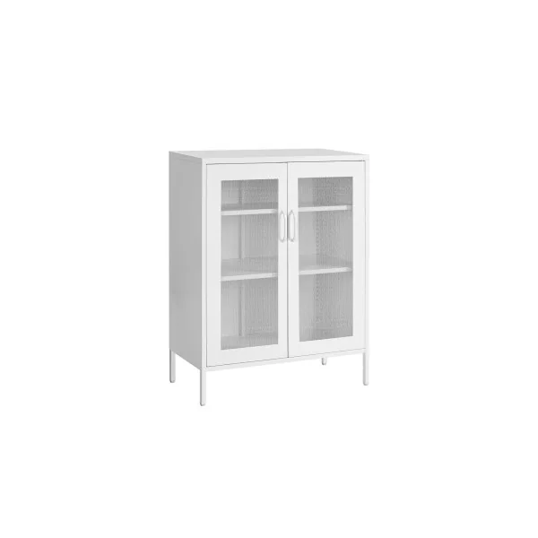 Armoire Métallique avec Portes Maille Grillagées Blanc Meuble Rangement 3 Niveaux