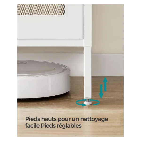 Armoire Métallique avec Portes Maille Grillagées Blanc Meuble Rangement 3 Niveaux