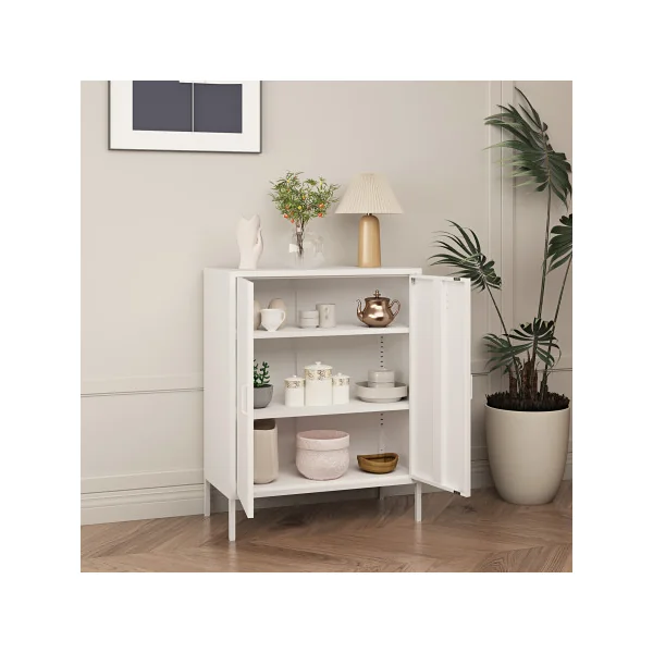 Armoire Métallique Blanche 80 x 40 x 102 cm Meuble Rangement en Métal Bureau Salon