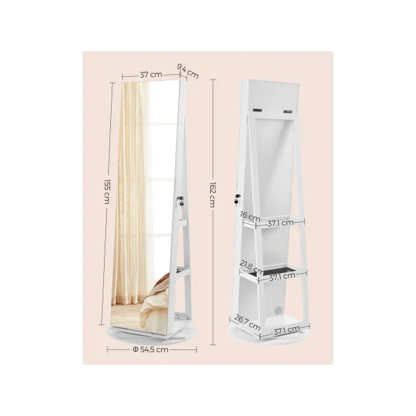 Armoire pour bijoux dotée d'un miroir et de 6 LED en blanc et noir Rangement Bijoux
