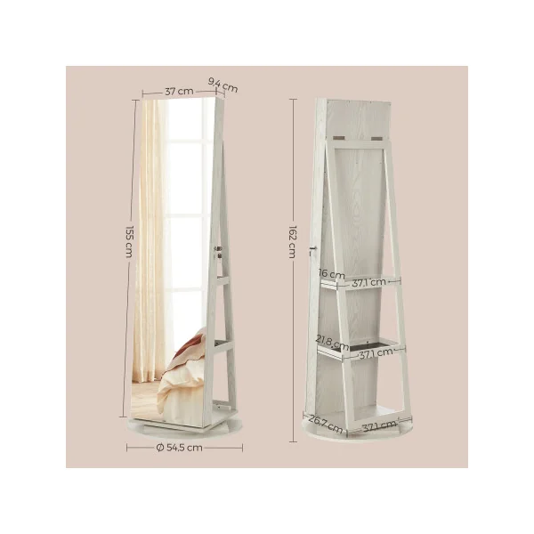Armoire pour bijoux dotée d'un miroir et de 6 LED en blanc et noir Rangement Bijoux