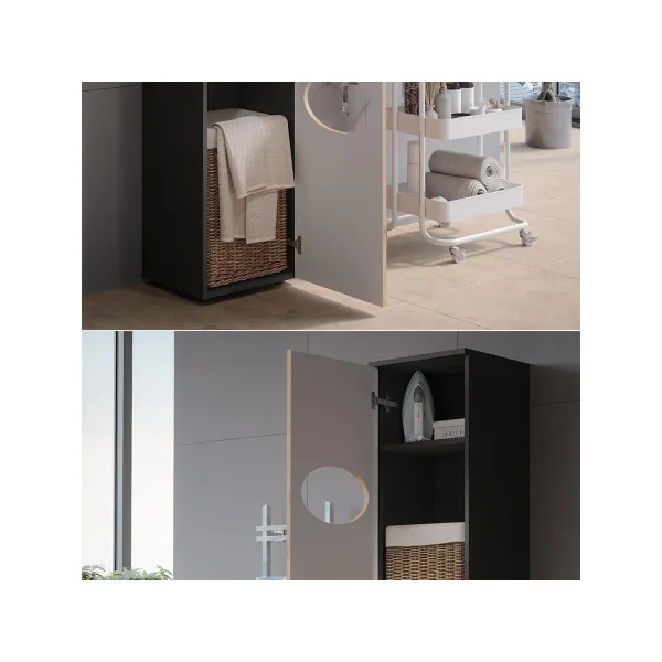 Armoire Salle de Bain Haute Anthracite Chêne Colonne Salle de Bain 2 Placards Design