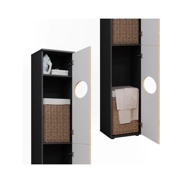 Armoire Salle de Bain Haute Anthracite Chêne Colonne Salle de Bain 2 Placards Design