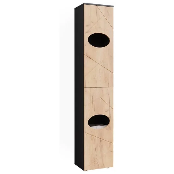 Armoire Salle de Bain Haute Anthracite Chêne Colonne Salle de Bain 2 Placards Design