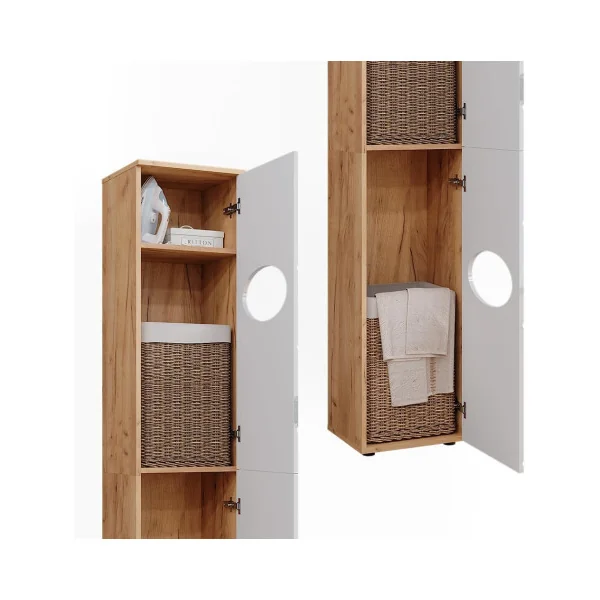 Armoire Salle de Bain Haute Blanc Chêne Colonne Salle de Bain 2 Placards Design