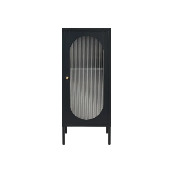 Armoire Vitrée Acier Noir Verre Strié 43 x 40 x 102 cm Meuble Rangement Moderne