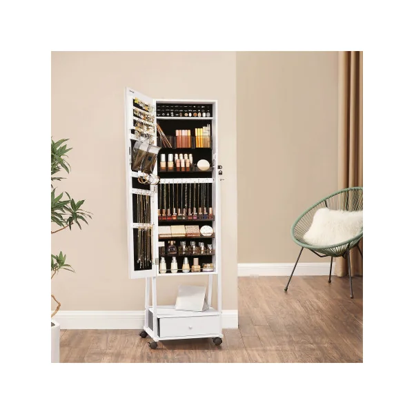 Armoire à Bijoux Blanche Grand Miroir Organisateur de Bijoux sur Pieds