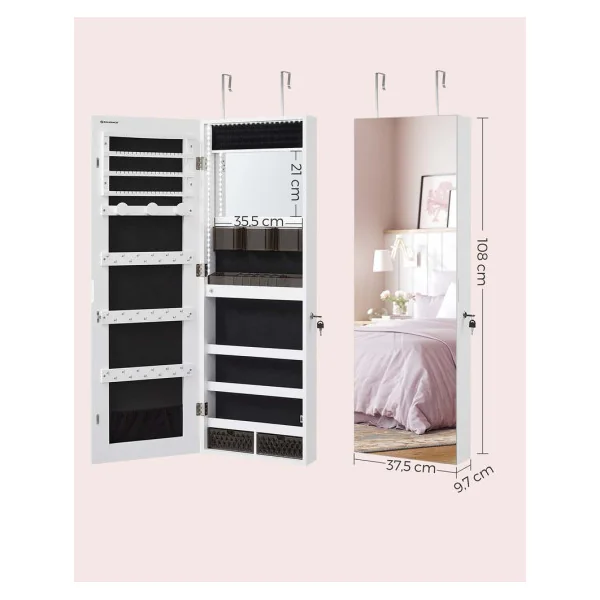 Armoire à Bijoux Murale Organisateur Bijoux avec Lumières LED 2 Tiroirs