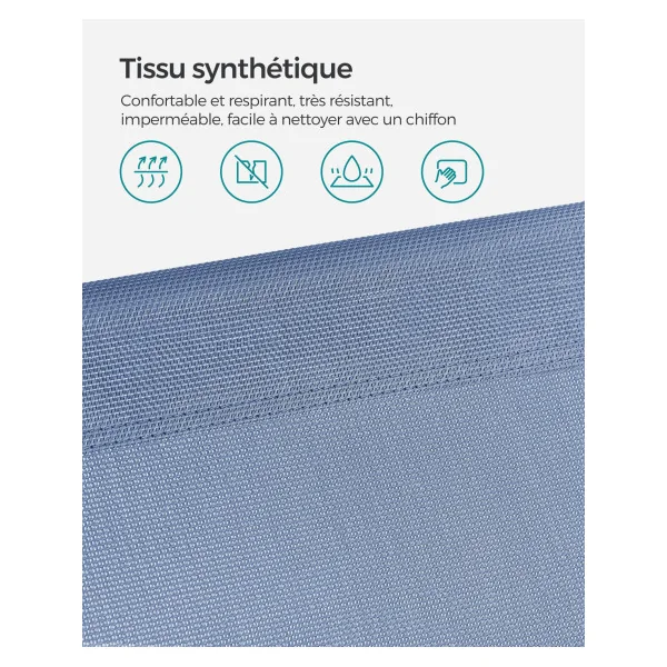 Bain de Soleil avec Parasol Inclinable Bleu Transat de Jardin en Acier