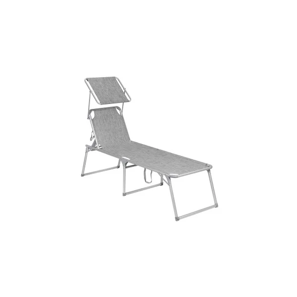 Bain de Soleil Transat de Relaxation Chaise Longue Gris Chiné avec Parasol