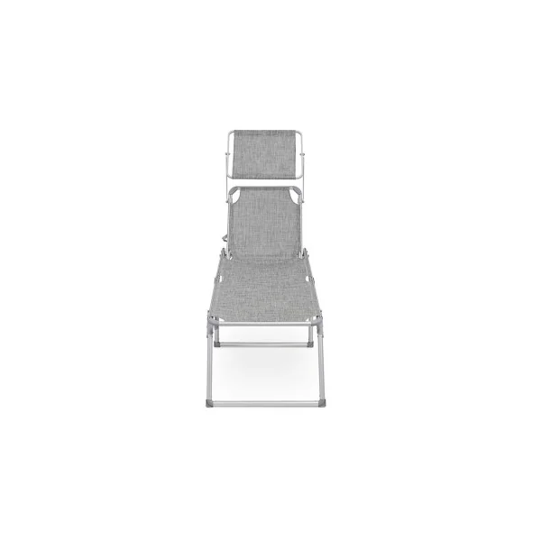 Bain de Soleil Transat de Relaxation Chaise Longue Gris Chiné avec Parasol