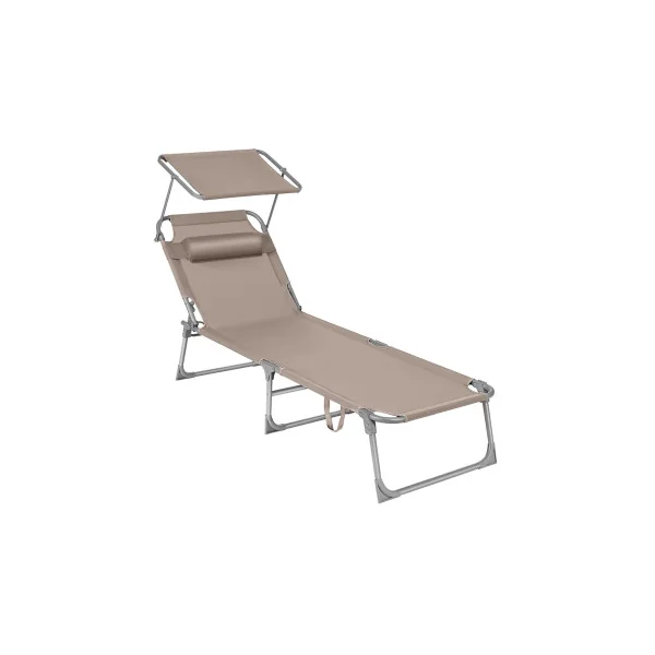 Bain de Soleil Transat de Relaxation Chaise Longue Taupe avec Parasol