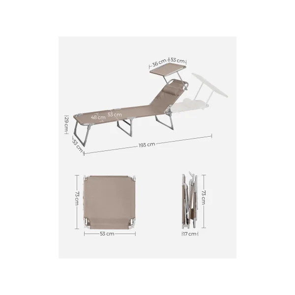 Bain de Soleil Transat de Relaxation Chaise Longue Taupe avec Parasol
