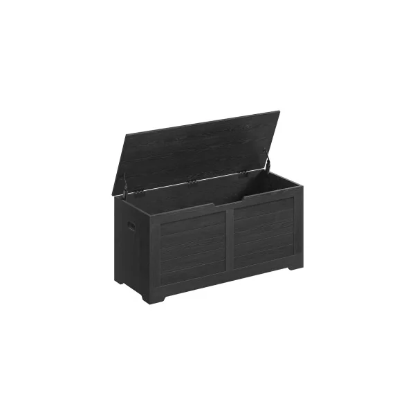 Banc Chaussures Coffre de Rangement Noir Boisé avec 2 Charnières de Sécurité Blanc Coffre Jouet