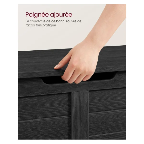 Banc Chaussures Coffre de Rangement Noir Boisé avec 2 Charnières de Sécurité Blanc Coffre Jouet