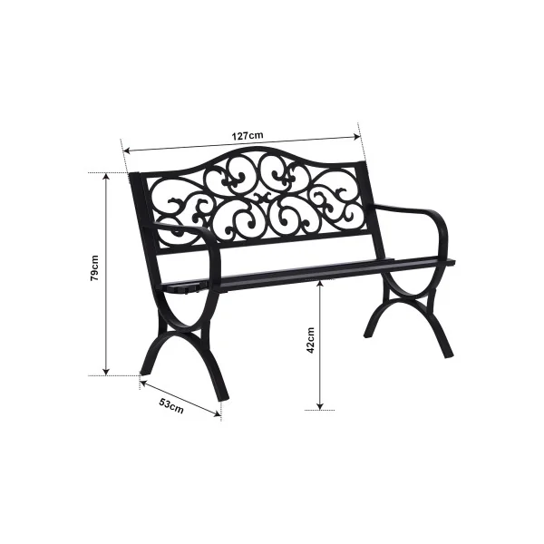 Banc de Jardin 127 x 53 x 79 cm en Acier Gris Foncé avec Patine Verte