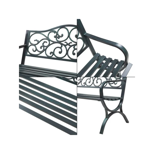 Banc de Jardin 127 x 53 x 79 cm en Acier Gris Foncé avec Patine Verte