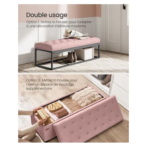 Banc de Rangement Rose Coffre de Rangement Charge jusqu'à 300 kg Bout de Lit Chambre