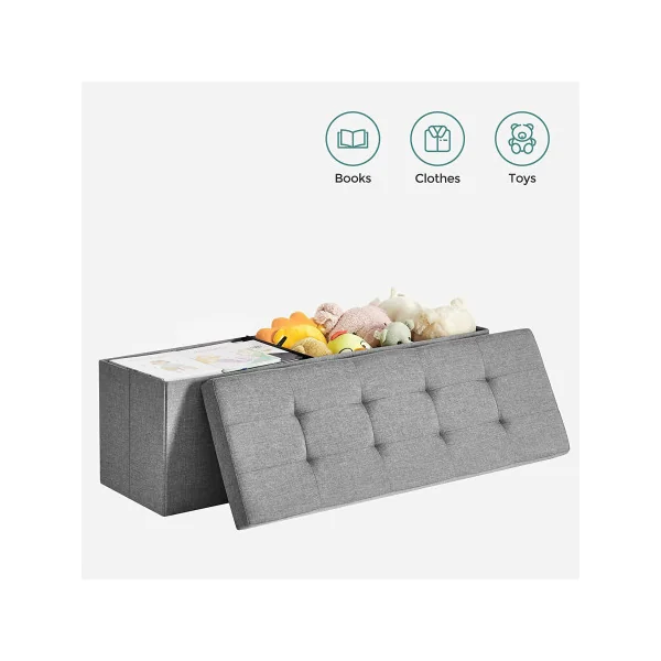 Banc d'Entrée Banc de rangement Gris 120L Coffre de Rangement en Tissu