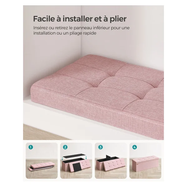 Banc d'Entrée Banc rangement Rose 131L Coffre de Rangement en Tissu