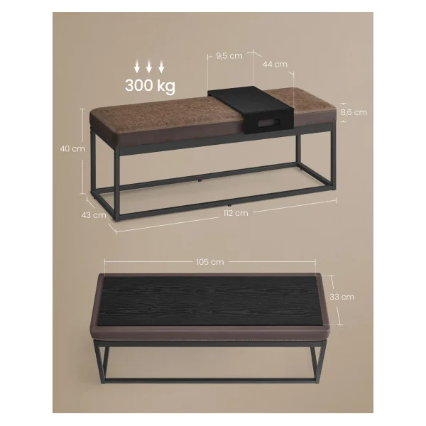 Banc d'Entrée en Acier Capacité 300 kg Marron Noisette