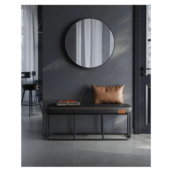 Banc d'Entrée en Acier Noir avec Assise Rembourrée