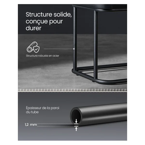 Banc d'Entrée en Acier Noir avec Assise Rembourrée