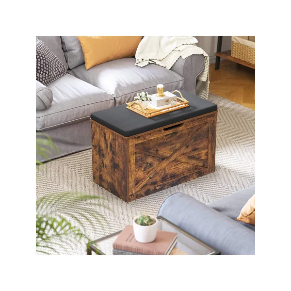 Banc d'Entrée Marron Rustique Coffre de Rangement avec Coussin rembourré