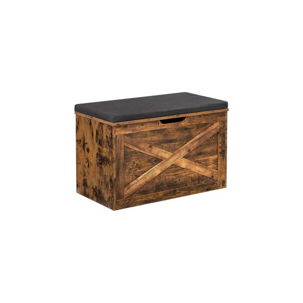 Banc d'Entrée Marron Rustique Coffre de Rangement avec Coussin rembourré