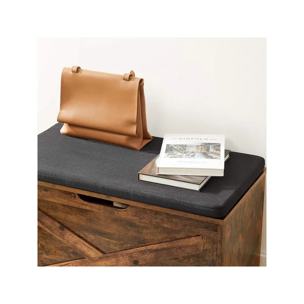 Banc d'Entrée Marron Rustique Coffre de Rangement avec Coussin rembourré