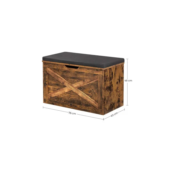 Banc d'Entrée Marron Rustique Coffre de Rangement avec Coussin rembourré