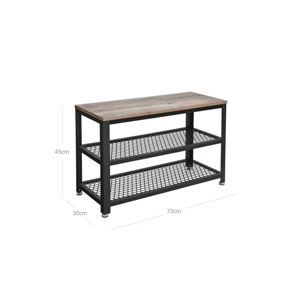 Banc d'Entrée à Chaussures Noir et Grège 2 Niveaux de Rangement Meuble à Chaussure