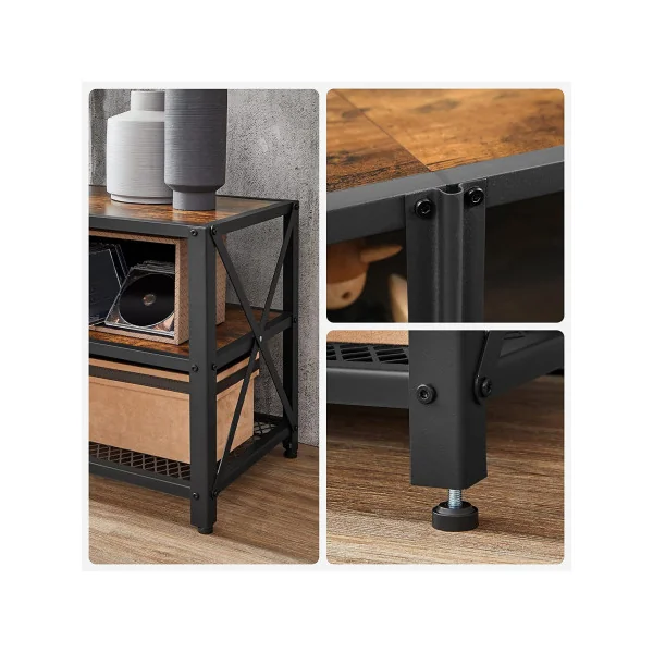 Banc TV Industriel Meuble Télévision Marron Rustique Noir Meuble TV avec Etagères