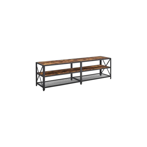 Banc TV Industriel Meuble Télévision Marron Rustique Noir Meuble TV avec Etagères